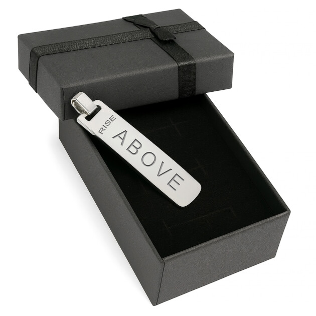 Custom Engraved Rectangle Vertical Necklace – "Rise Above" – $24.99