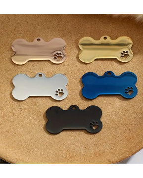 Custom Stainless Steel Bone-Shaped Pet ID Tags with Paw Print Design
