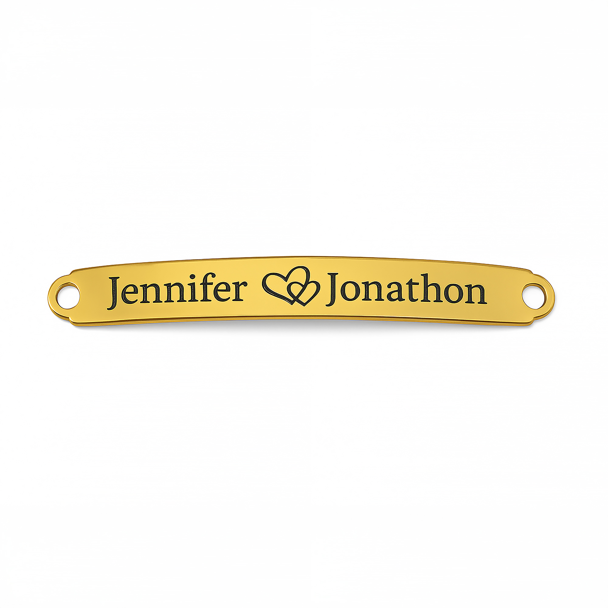 Custom Engraved Curved Rectangle Bracelet – Two Names with Hearts