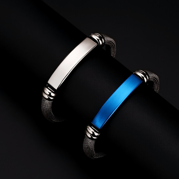 Custom Stainless Steel Couple Bangle & Men’s Chain Bracelet – Personalized and Stylish -$26.99
