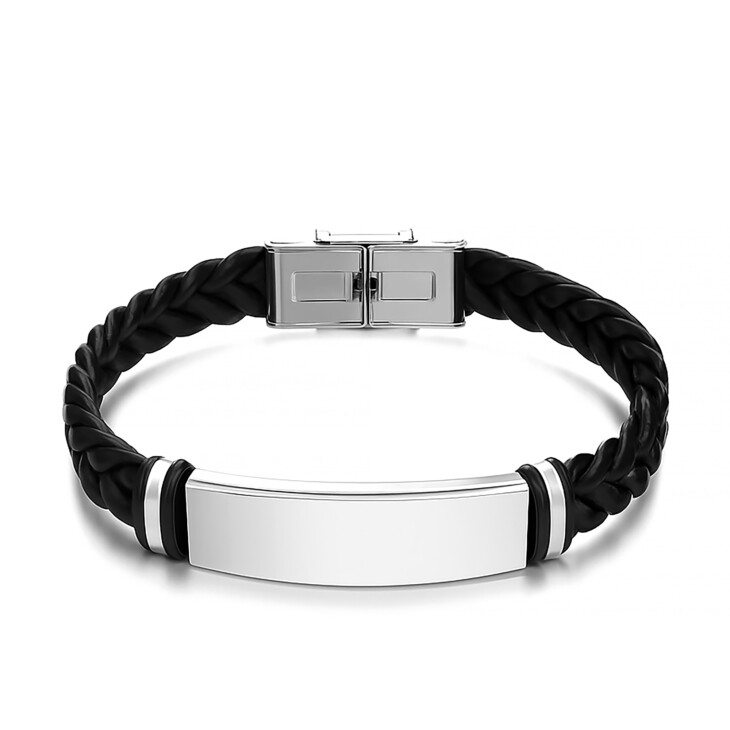 Custom Stainless Steel Men's Bangle or Bracelet – Black Plated or Silver Finish - $26.99 - Image 2